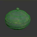 Teal Green Storage Container with Gold Striped Design and Round Lid Knob for Household Use