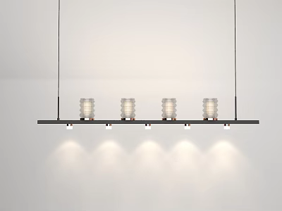 Modern Linear Chandelier With Sleek Metal Frame And Four Glass Shade Bulbs 3d model