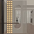 Elegant Modern Entryway Hallway Interior With Oval Mirror Wooden Lattice And Flower Vase