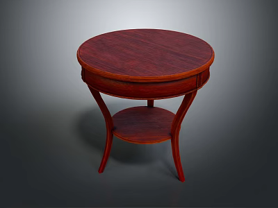 Classic Design Mahogany Wood Side Table With Round Top Lower Shelf And Curved Legs 3d model