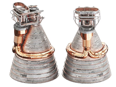 Rocket Engine With Metal Conical Structure And Copper Pipe Components 3d model