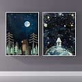 Colorful Illustrative Cosmic Posters With Planets Sun Rocket And Mountain Lines