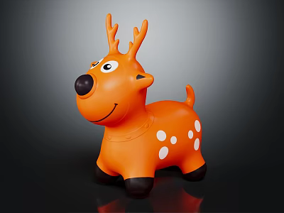 Orange Inflatable Deer Toy For Kids With White Spots Black Nose Smiling Face 3d model
