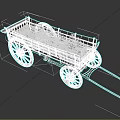 Wooden Wagon Loaded With Logs And Big Wheels 3d model