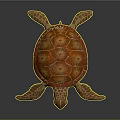 Orange Brown Turtle With Patterned Shell And Detailed Flippers In Realistic Design
