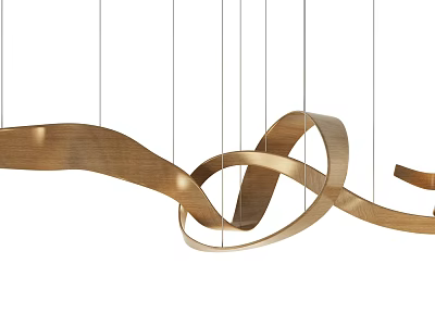 Modern Curved Brass Chandelier Featuring Flowing Metal Design And Hanging Cables 3d model