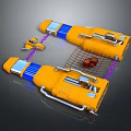 Orbital Space Station Dual Modules In Yellow Blue With Grid Structure 3d model