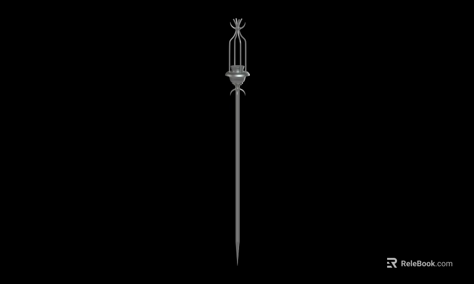 Ornate Medieval Spear with Cage Like Head Long Metallic Shaft and Sharp Tip 3d model 