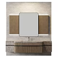 Modern Bathroom Washbasin With Rectangular Mirror Wooden Panels And Textured Wall 3d model