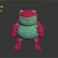 Cartoon Frog 3D Model in Standing Pose with Red Green Body and Yellow Eyes