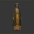 Traditional Clothing Ensemble With Green Robe Yellow Inner Dress And Decorative Hat