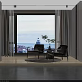 Relaxing Sofa Set With Two Chairs Small Table And Sea View Lighthouse By Window