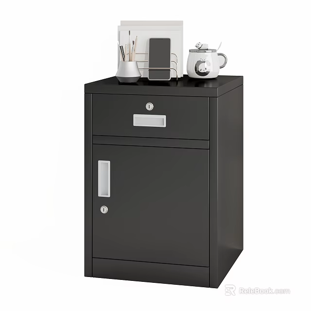 Black Storage Cabinet With Drawer And Door For Home Office Organization 3d model 