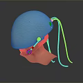 Future Tech Weapon With Blue Helmet Like Design And Red Yellow Cables 3d model