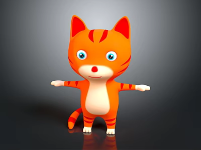 Cartoon Orange Striped Cat With Blue Eyes White Belly Paws Standing Arms Outstretched Dark Background 3d model