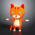 Cartoon Orange Striped Cat With Blue Eyes White Belly Paws Standing Arms Outstretched Dark Background