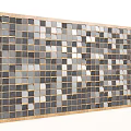 Decorative Background Wall With Mosaic Gray White Square Panels And Wooden Frame