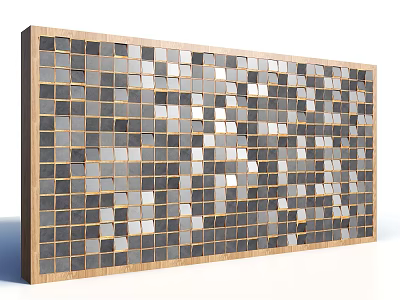 Decorative Background Wall With Mosaic Gray White Square Panels And Wooden Frame 3d model