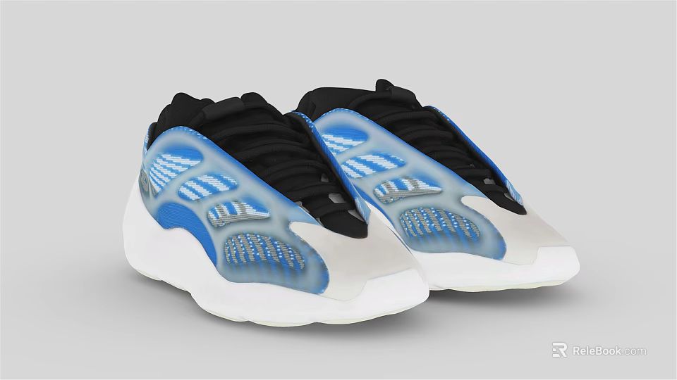 Blue White Black Casual Sports Shoes With Breathable Mesh And Stripe Design 3d model 