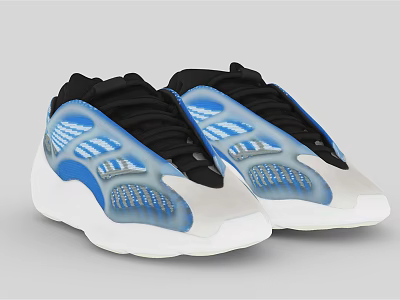 Blue White Black Casual Sports Shoes With Breathable Mesh And Stripe Design 3d model