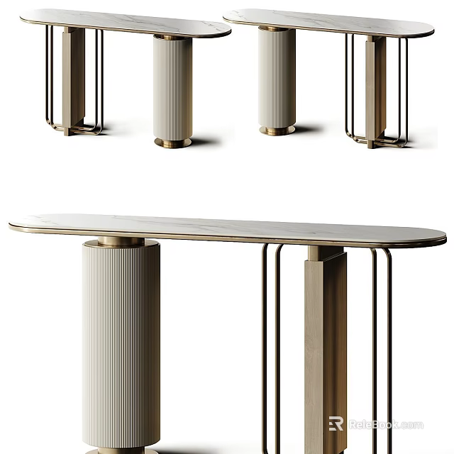 Modern Sleek Console Table Design With Textured Columns And Metal Frame 3d model 