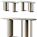 Modern Sleek Console Table Design With Textured Columns And Metal Frame