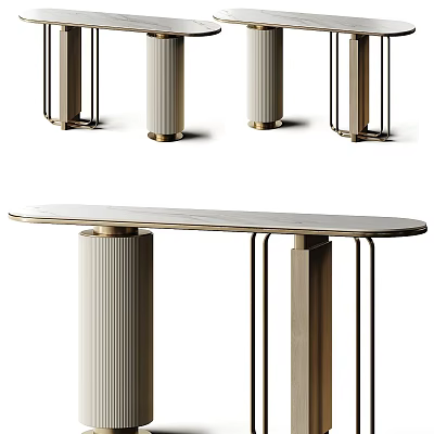 Modern Sleek Console Table Design With Textured Columns And Metal Frame 3d model