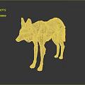 Golden Standing Wolf Sculpture with Shiny Metallic Finish on Dark Reflective Surface