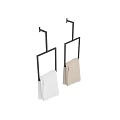 White And Beige Towels Hanging On Black Square Towel Racks For Home Use