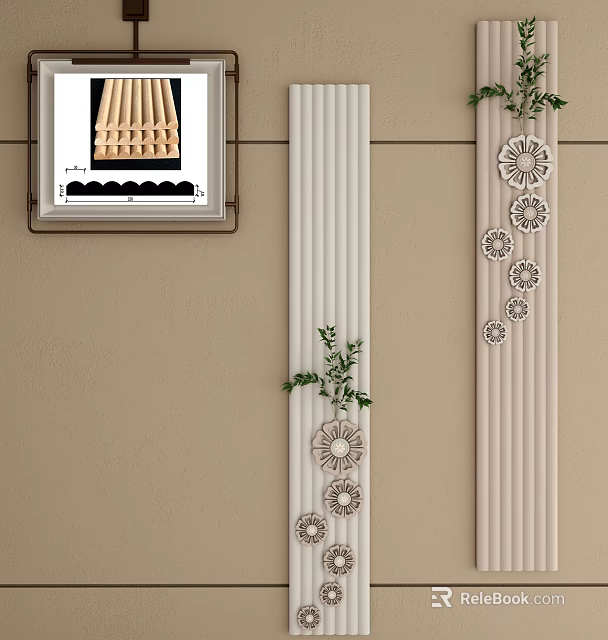 Elegant Wall Decor With Vertical Strips Floral Designs And Greenery 3d model