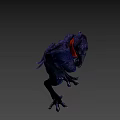 Mystical Dark Bird With Purple Feathers Glowing Yellow Eyes Red Cloth Accessory And Dark Background