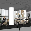 Modern Public Office Space With Open Workstations Green Plants And Large Windows 3d model