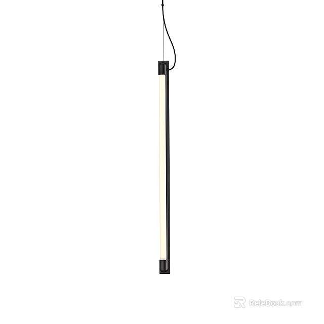 Modern Long Strip Pendant Light With Black Frame And White Illuminated Body 3d model 