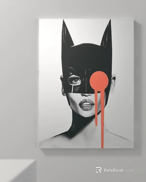 Figurative Portrait Art Of Female With Black Mask Red Circle And Dripping Effect 3d model 