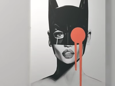 Figurative Portrait Art Of Female With Black Mask Red Circle And Dripping Effect 3d model
