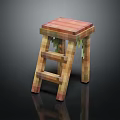 3D Pixel Art Wooden Stool With Square Seat And Ladder Steps