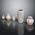 Various Stylish Ceramic Vases With Different Colors And Reflections On Black Background