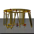 Bright Yellow Playground With Circular Structure Swings Climbing Frames And Red Balls 3d model