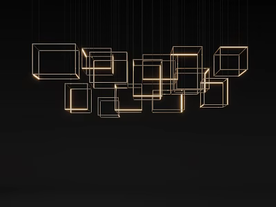 Modern Metallic Geometric Chandelier Featuring Multiple Square Frames And LED Lighting For Interior Decor 3d model