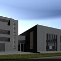 Modern Office Building Exterior With Glass Curtain Walls Lawn And Car