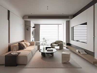 Modern Living Room Interior Design With Sofa Coffee Table And Floor to Ceiling Window 3d model