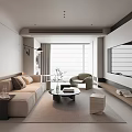 Modern Living Room Interior Design With Sofa Coffee Table And Floor to Ceiling Window 3d model