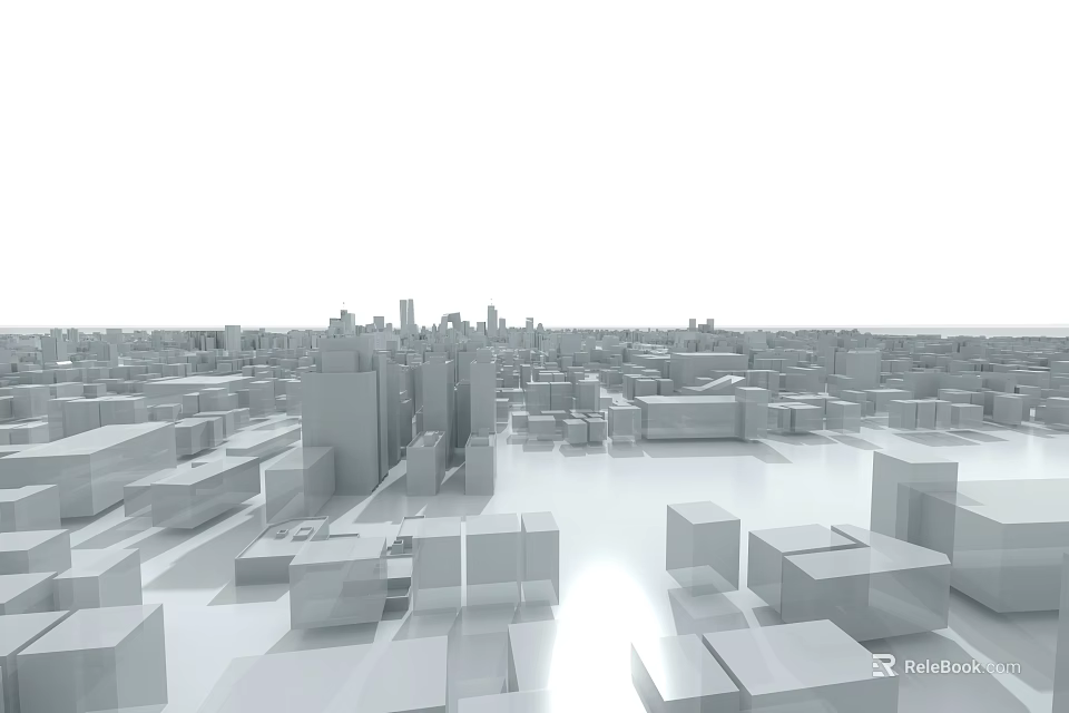 3D Rendered Modern Cityscape With Gray Geometric Buildings And Distant Skyscrapers In Minimalist Design 3d model 