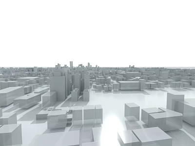 3D Rendered Modern Cityscape With Gray Geometric Buildings And Distant Skyscrapers In Minimalist Design 3d model