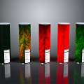 Cylindrical Containers With Red Green Gradient Colors Reflective Surface And White Labels