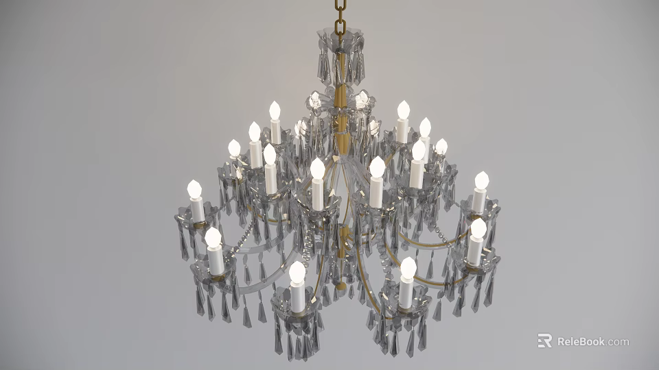 Classic Crystal Chandelier With Multiple Candle Shaped Lights And Hanging Prisms Design 3d model 