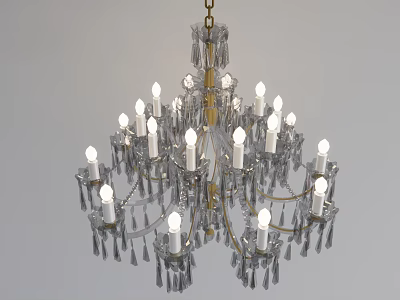 Classic Crystal Chandelier With Multiple Candle Shaped Lights And Hanging Prisms Design 3d model