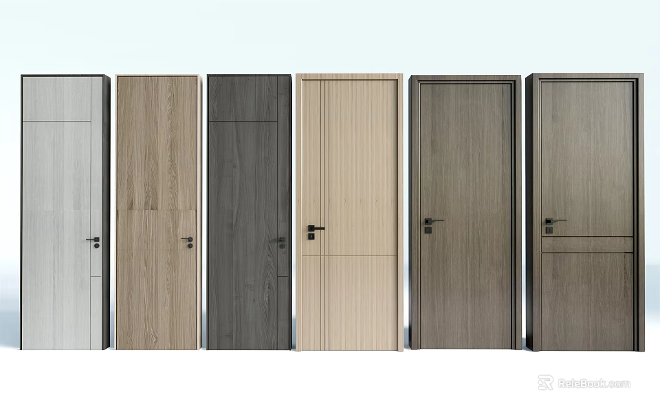 Different Styles of Modern Hinged Doors with Various Wood Finishes and Colors 3d model 