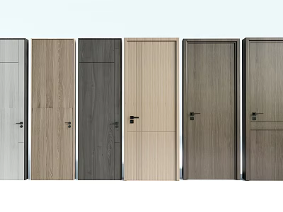 Different Styles of Modern Hinged Doors with Various Wood Finishes and Colors 3d model