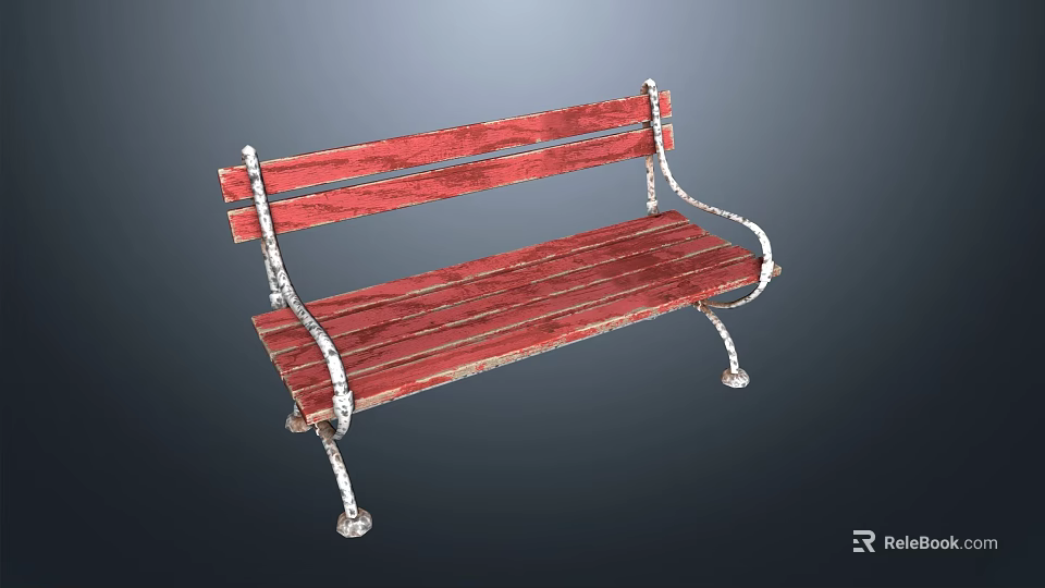 Red Wooden Bench With Metal Frame And Classic Design For Outdoor Use 3d model 
